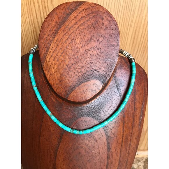 Vtg Heishi Necklace Graduated Turquoise Beads Shell Beads Santo Domingo Native - Picture 1 of 9